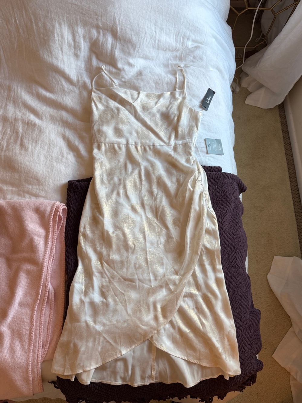 Lulu's Ivory Satin Wrap-Front Slip Dress